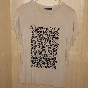 Apt. 9 Tan Animal Print Beaded Detail Top XXL